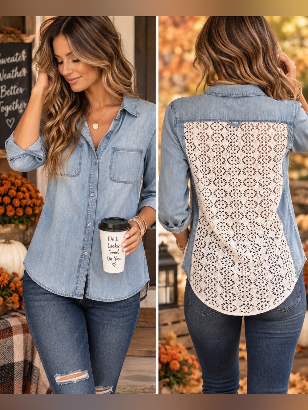 American Rag Cie Denim Crochet Lace Back Button-Up Size XS
